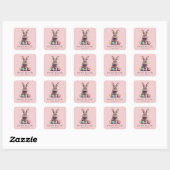 Gepersonaliseerde  Roze Bunny & Egg Easter Vierkante Sticker (Vel)