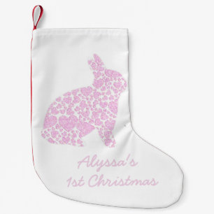 Gepersonaliseerde roze bunny First Kerststop Kleine Kerstsok