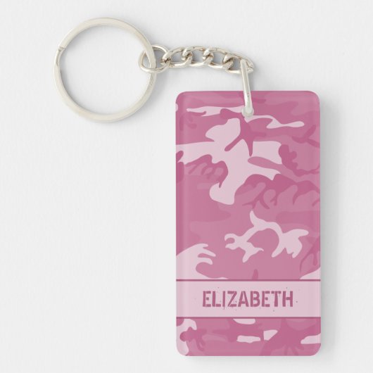 Gepersonaliseerde Roze Camo Sleutelhanger (Voorkant)