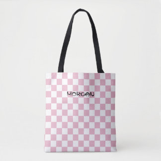 Gepersonaliseerde Roze Checkerboard Canvas tas – C