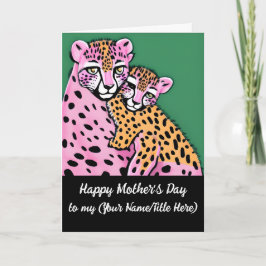 Gepersonaliseerde roze Cheetah mama + Cub Moederda Kaart