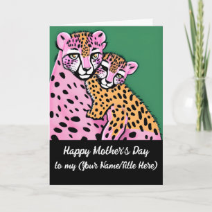 Gepersonaliseerde roze Cheetah mama + Cub Moederda Kaart