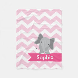 Gepersonaliseerde roze Chevron Elephant Fleece Dek Deken