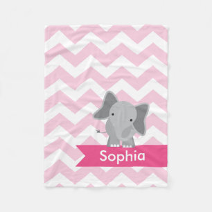Gepersonaliseerde roze Chevron Elephant Fleece Dek Deken