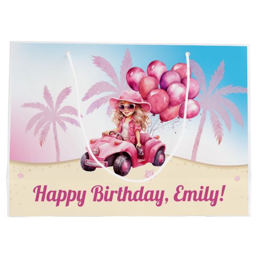 Gepersonaliseerde roze converteerbare strand verja groot cadeauzakje (Achterkant)