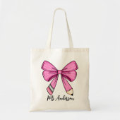Gepersonaliseerde Roze Coquette Pencil Bow Canvas Tote Bag (Voorkant)