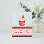 Gepersonaliseerde roze cupcake munt blauwe achterg briefkaart (Staand voorkant)