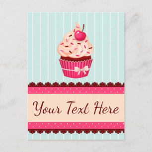 Gepersonaliseerde roze cupcake munt blauwe achterg briefkaart