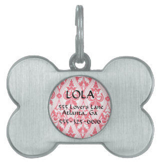 Gepersonaliseerde roze Damask Bone Dog Label Huisdieren Naamplaatje