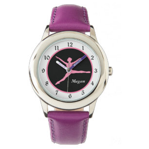 Gepersonaliseerde roze danser op zwart horloge