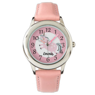 Gepersonaliseerde Roze Eenhoorn Sterren Horloge