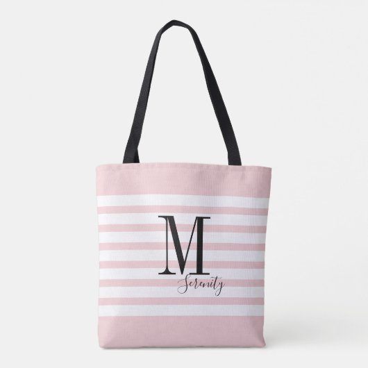 Gepersonaliseerde roze eenvoudige naam en monogram draagtas (Achterkant)