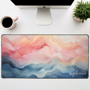 Gepersonaliseerde roze en blauwe abstracte golven bureaumat