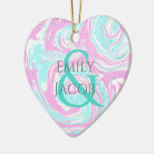 Gepersonaliseerde roze en Blauwgroen kerst met har Keramisch Ornament (Links)