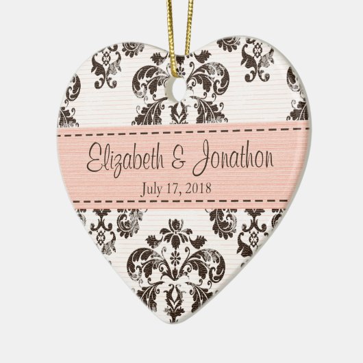 Gepersonaliseerde roze en bruine dasgordijn keramisch ornament (Links)