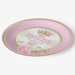 Gepersonaliseerde roze en gouden Baby showers Bord
