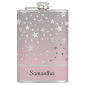 Gepersonaliseerde Roze En Grijs Sterren Stijlvol C Heupfles (Voorkant)