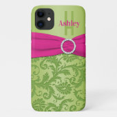 Gepersonaliseerde roze en groene Damask Case-Mate iPhone Case (Achterkant)