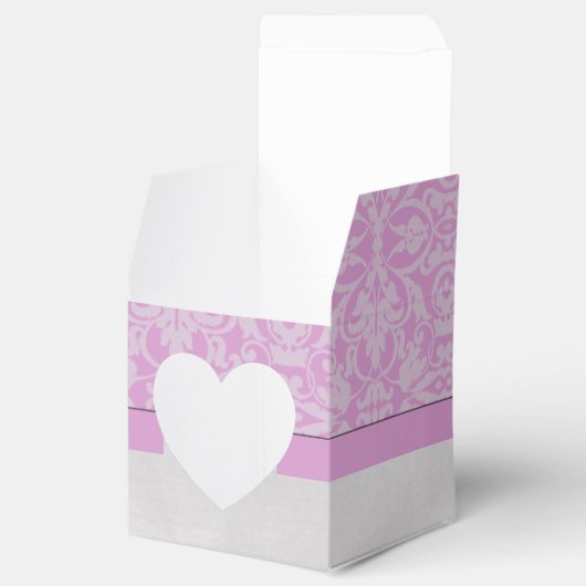 Gepersonaliseerde roze en witte Damask Heart Favor Bedankdoosjes (Geopend)