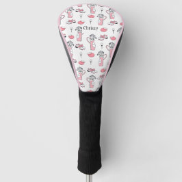 Gepersonaliseerde roze en witte Golfthema Dames Golfheadcover