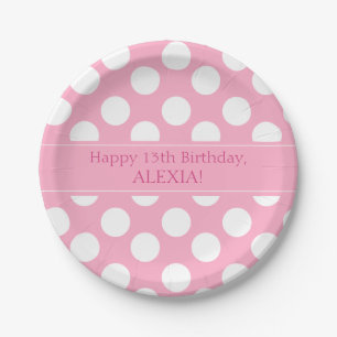 Gepersonaliseerde roze en witte Polka Dot Paper Bo Papieren Bordje