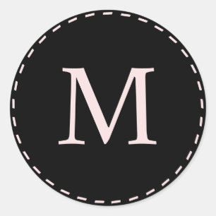 Gepersonaliseerde roze en zwarte monogram ronde sticker