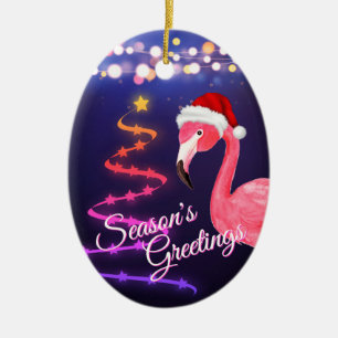 Gepersonaliseerde roze flamingo Beach Kerstmis Keramisch Ornament