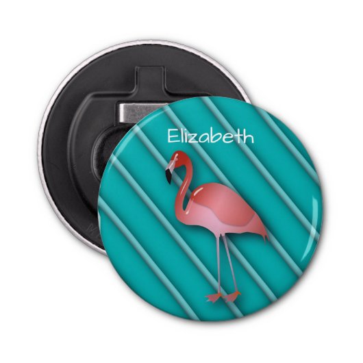 Gepersonaliseerde roze flamingo button flesopener (Voorkant)