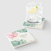 Gepersonaliseerde Roze Flamingo Decor Tropisch Stenen Onderzetter (Zijkant)