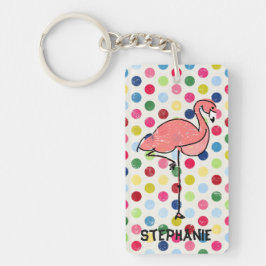 Gepersonaliseerde roze flamingo kleurrijke poolpun sleutelhanger