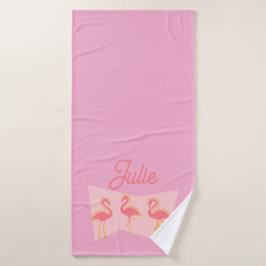 Gepersonaliseerde Roze Flamingo Mid-Century Modern Bad Handdoek