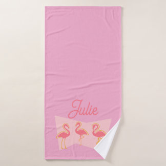 Gepersonaliseerde Roze Flamingo Mid-Century Modern Bad Handdoek
