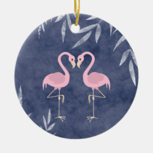 Gepersonaliseerde roze flamingo paar tropische str keramisch ornament