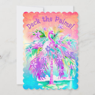 Gepersonaliseerde Roze Flamingo's Kerst Palmboom Feestdagenkaart