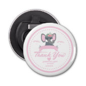 Gepersonaliseerde roze florale schattige olifant B Button Flesopener (Voorkant)