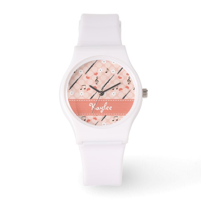 Gepersonaliseerde roze fluit horloge (Voorkant)