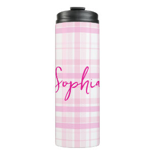 Gepersonaliseerde Roze Geruite Thermische Tumbler  Thermosbeker