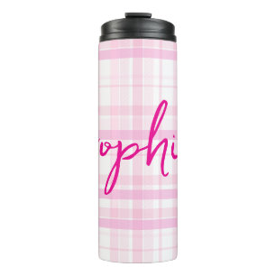 Gepersonaliseerde Roze Geruite Thermische Tumbler Thermosbeker