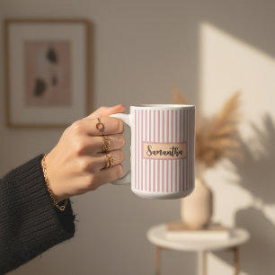 Gepersonaliseerde Roze Gestreepte Mok Cadeau voor
