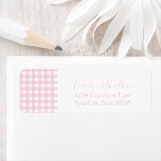 Gepersonaliseerde Roze Gingham Monogram Etiket (Insitu)