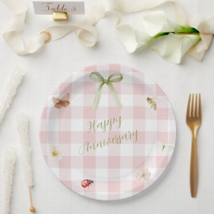 Gepersonaliseerde roze gingham papieren bord