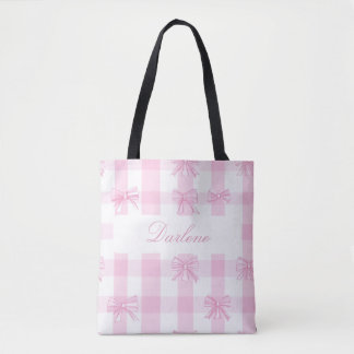 Gepersonaliseerde Roze Gingham Strik Draagtas