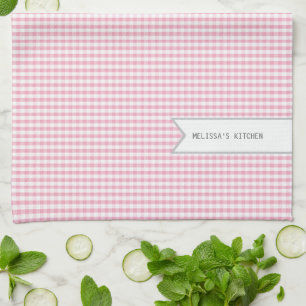 Gepersonaliseerde roze Gingham Theedoek