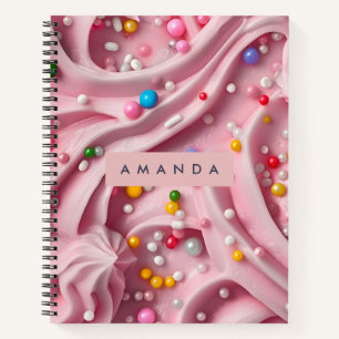 Gepersonaliseerde Roze Glazuurswirl met Strooisel Notitieboek