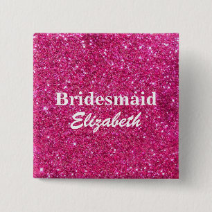 Gepersonaliseerde roze glitter bruidsmeisjes bruil vierkante button 5,1 cm