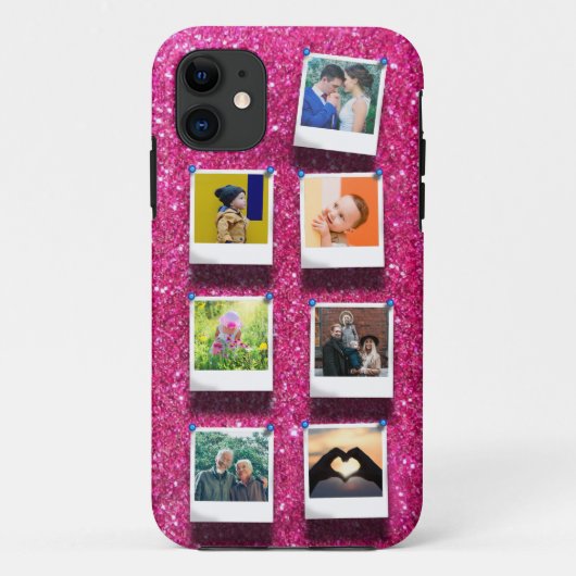 Gepersonaliseerde Roze Glitter Girly 7 Fotocollage Case-Mate iPhone Case (Achterkant)