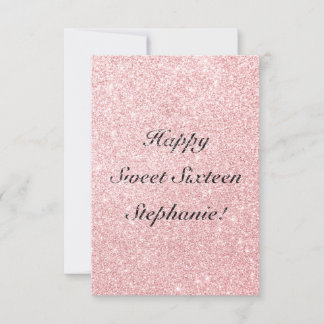 Gepersonaliseerde roze glitter Happy Sweet Sixteen Kaart