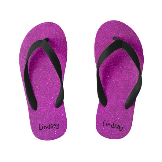 Gepersonaliseerde roze glitter kinder strand Teens Kinder Teenslippers (Voetbed)