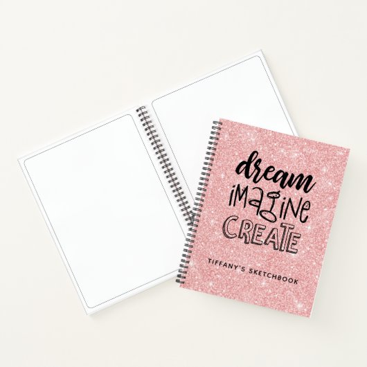 Gepersonaliseerde roze glitter schetsboek Elegant Notitieboek (Binnen)