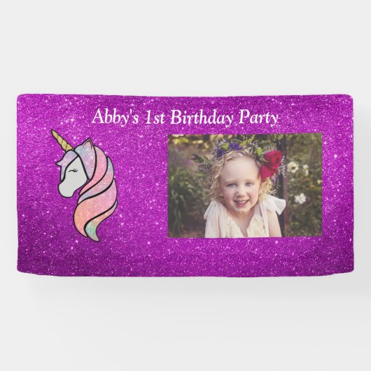 Gepersonaliseerde roze glitter spandoek (Horizontaal)
